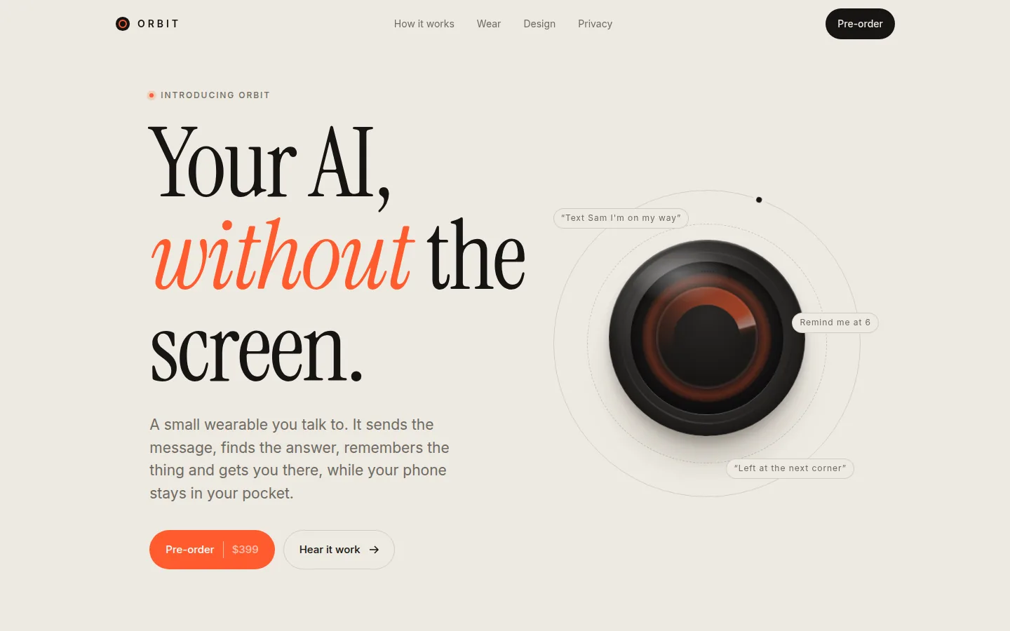 Vanilla Opus 5.5 homepage for ORBIT, 1440 by 900 viewport