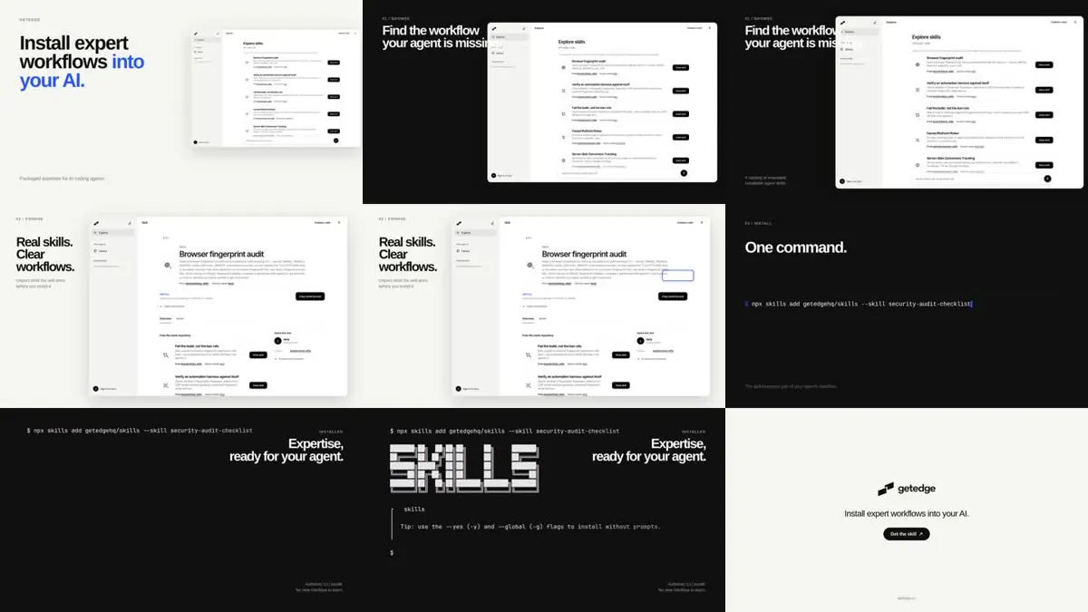 Nine-frame contact sheet of the launch video made with edge-launch-video-engine