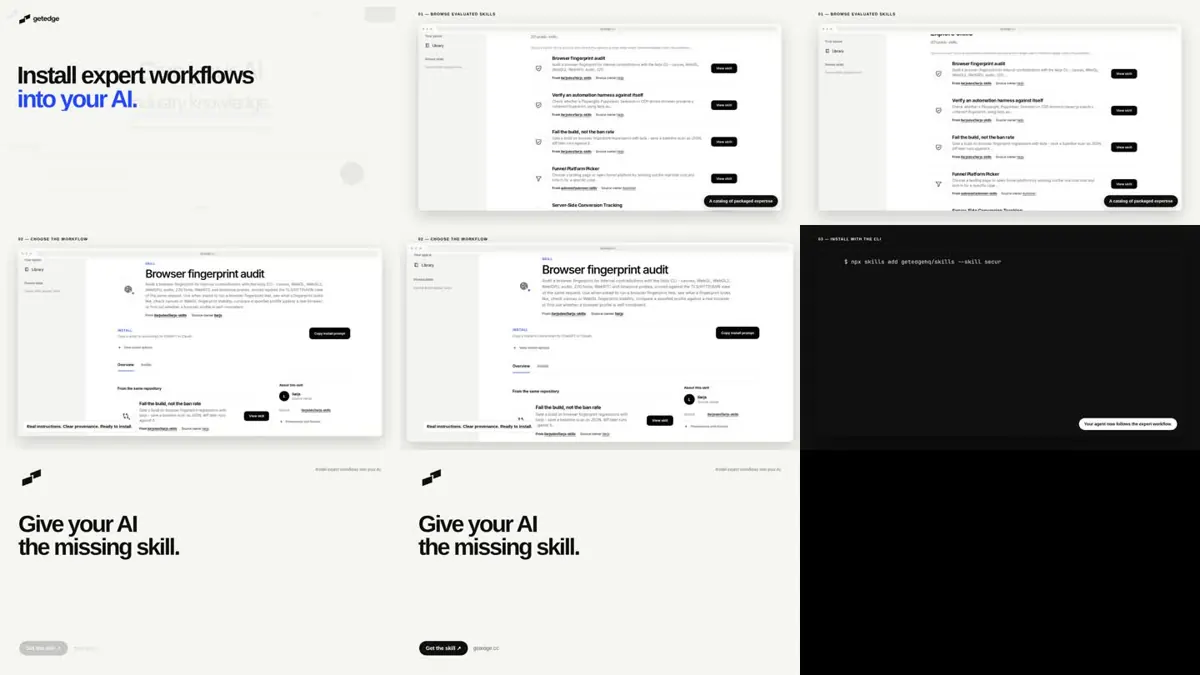 Nine-frame contact sheet of the launch video made with community-remotion-suite